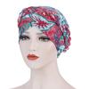 Women Headwrap Flower Print Braid Lady Stretchy No Brim Indian Hat for Four Seasons