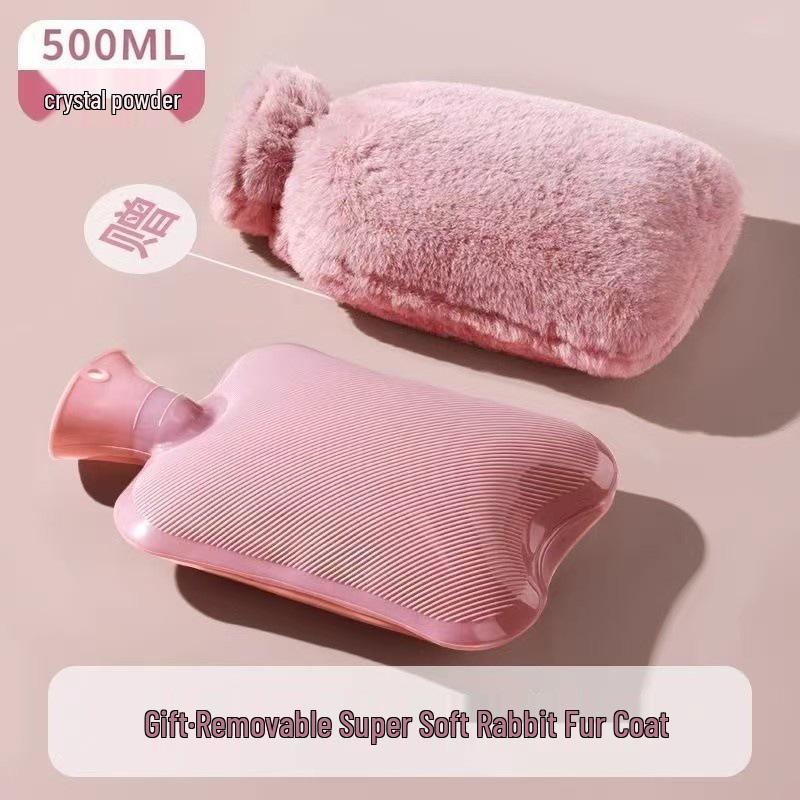 Large Portable Explosion-Proof Hot Water Bottle with Thickened Hand Warmer and Imitation Rabbit Fur
