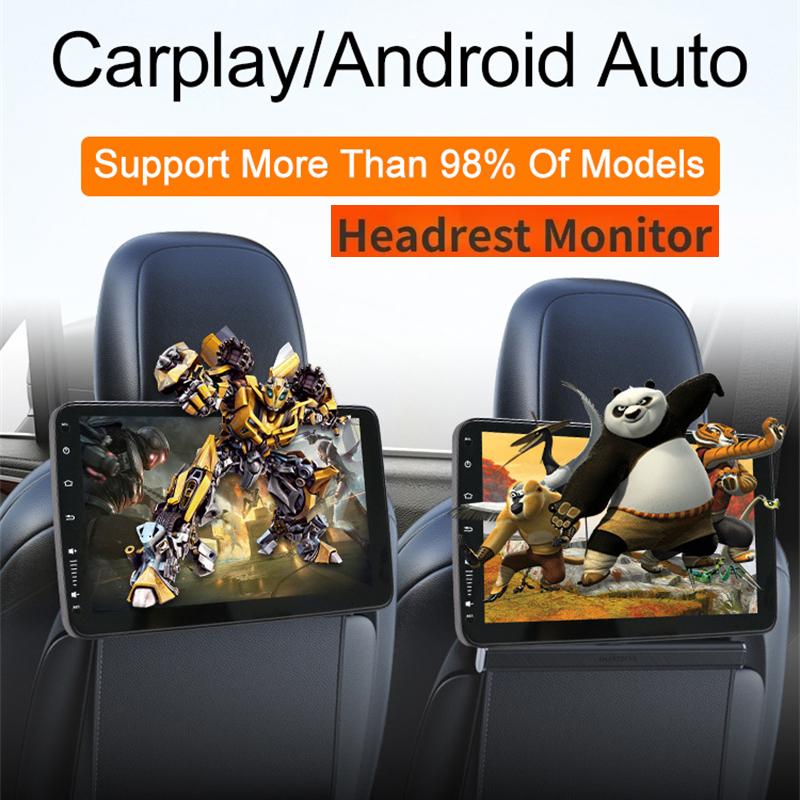 

10,1-дюймовый монитор на подголовнике, беспроводной Carplay, Android 12, автомобильный видеоплеер на заднем сиденье, FM Bluetooth, вход AirPlay, полный сенсорный экран
