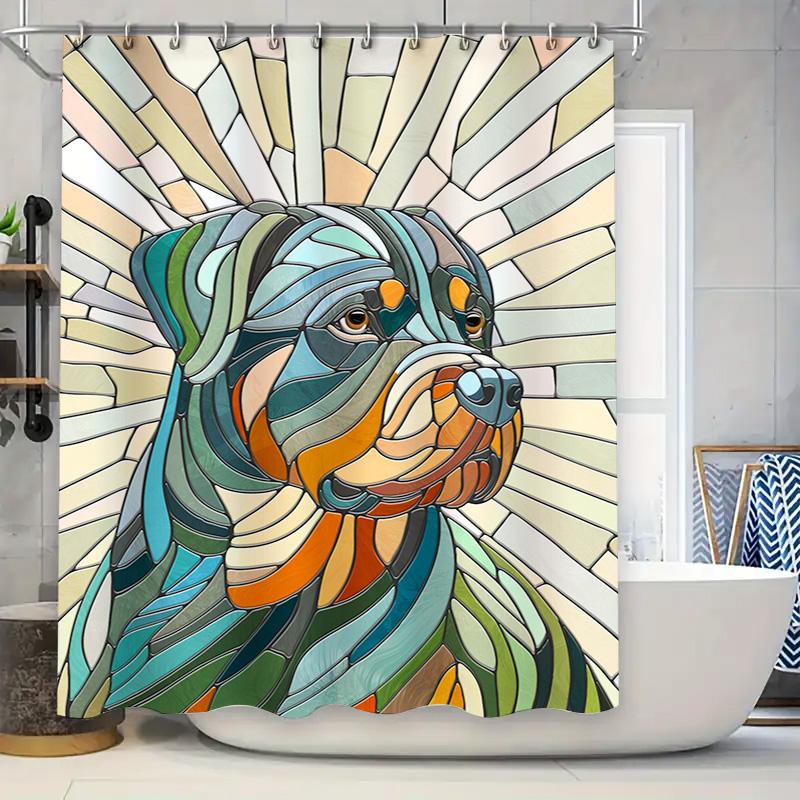

Creative Glass Print Shower Curtain Dog Decor Bathroom Accessories Modern Pet Art Wall Home Decoration Waterproof Printing W60H190(CM)-1 Pcs