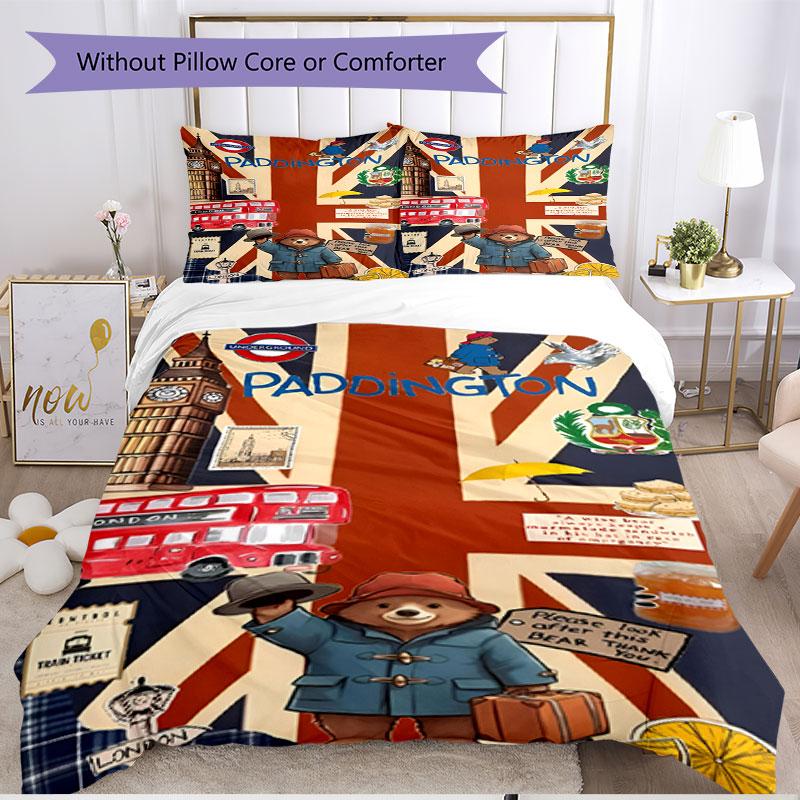 3pcs Duvet Cover Set (1*Duvet Cover + 2*Pillowcase, Without Core), Paddington Bear Print Soft All‑Season Bedding Set, Home Bedroom Decor Gift