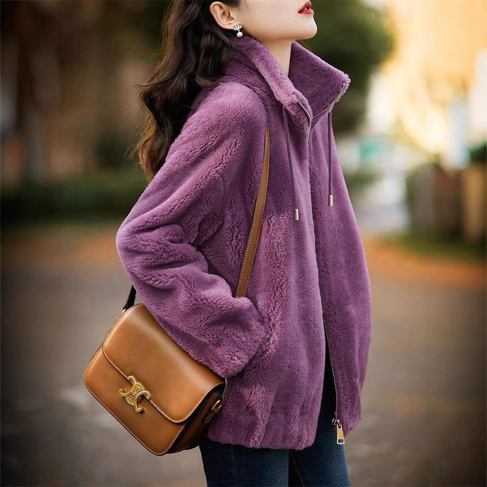 Double-sided Fleece Jacket Women's Fleece Warm Fur Top Autumn and Winter New Stand-up Neck Cardigan Sweater Coral Fleece Outdoor