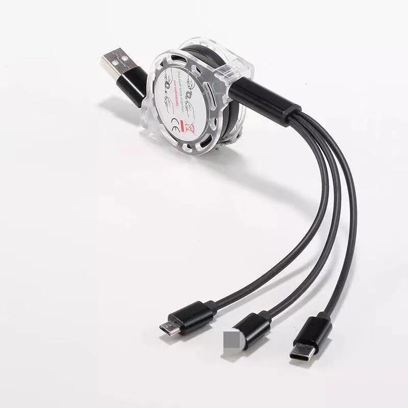 Retractable Crystal One-to-Three Fast Charging Cable: Multi-function for Mobile Phones.