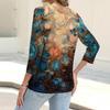 Women's Fashion Casual Printing Button-down Shirt 3/4 Long Sleeve Tops