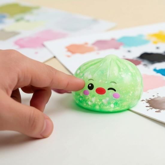 Cartoon Dumpling Squeeze Toy with Steamer, Anxiety Relief Dough Stress Ball Fidget Toy, Stretchy Steamed Bun Sensory Toy for Kids