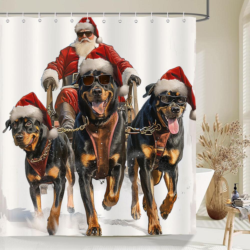 Christmas Santa Claus Snowman Print Bathing Curtain Bathroom Shower Curtain With Hooks bathroom home decor and accessories