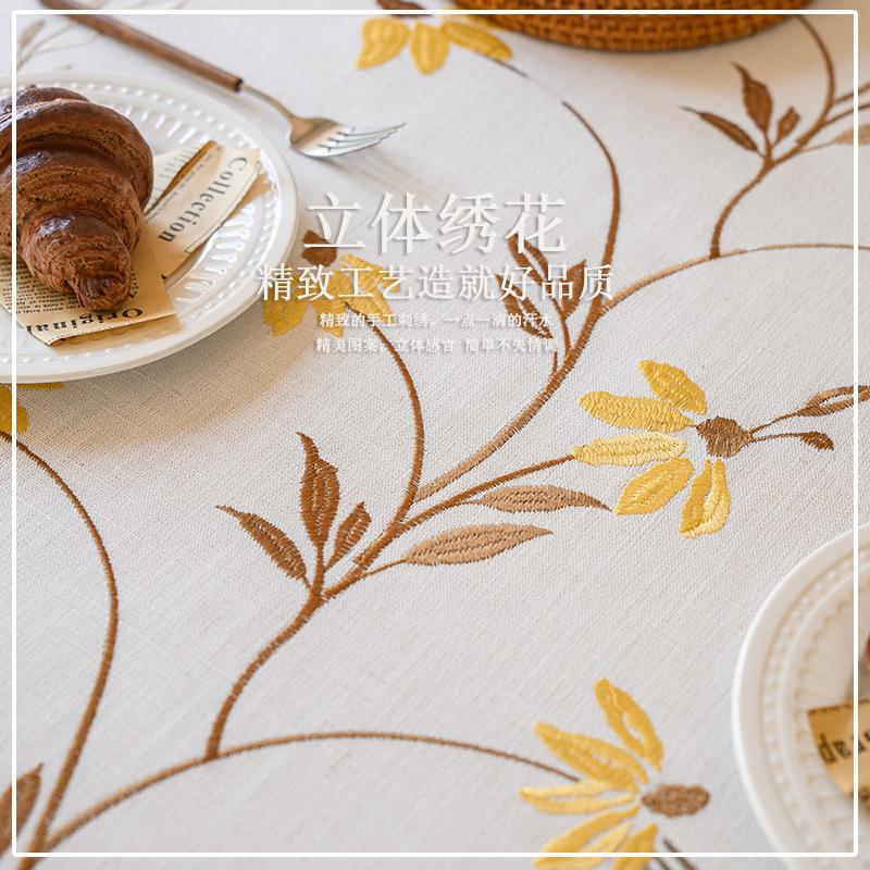 Embroidered Tablecloth Fabric Flower Embroidered Tablecloth Literary And Simple Modern Rectangular Dining Table Cloth Coffee Table Tablecloth