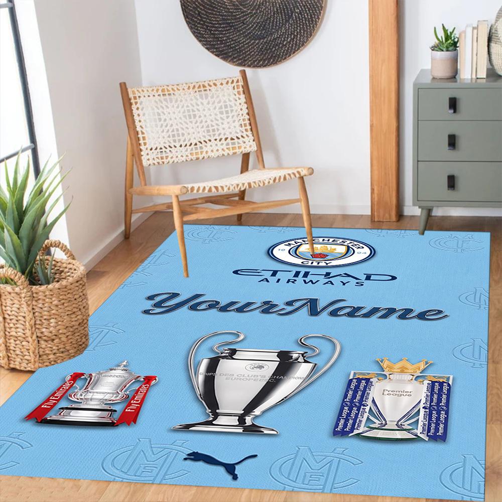 Manchester City Personalized Text Area Rug Perfect for Balcony Playrooms Study Room Kitchen Antislip Carpet Decorate Offices Gift for Festivals