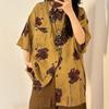 Women's Printed Short Sleeved Shirt Chinese Style Loose Retro Female's Shirts Single Breasted Woman Clothing with Pocket
