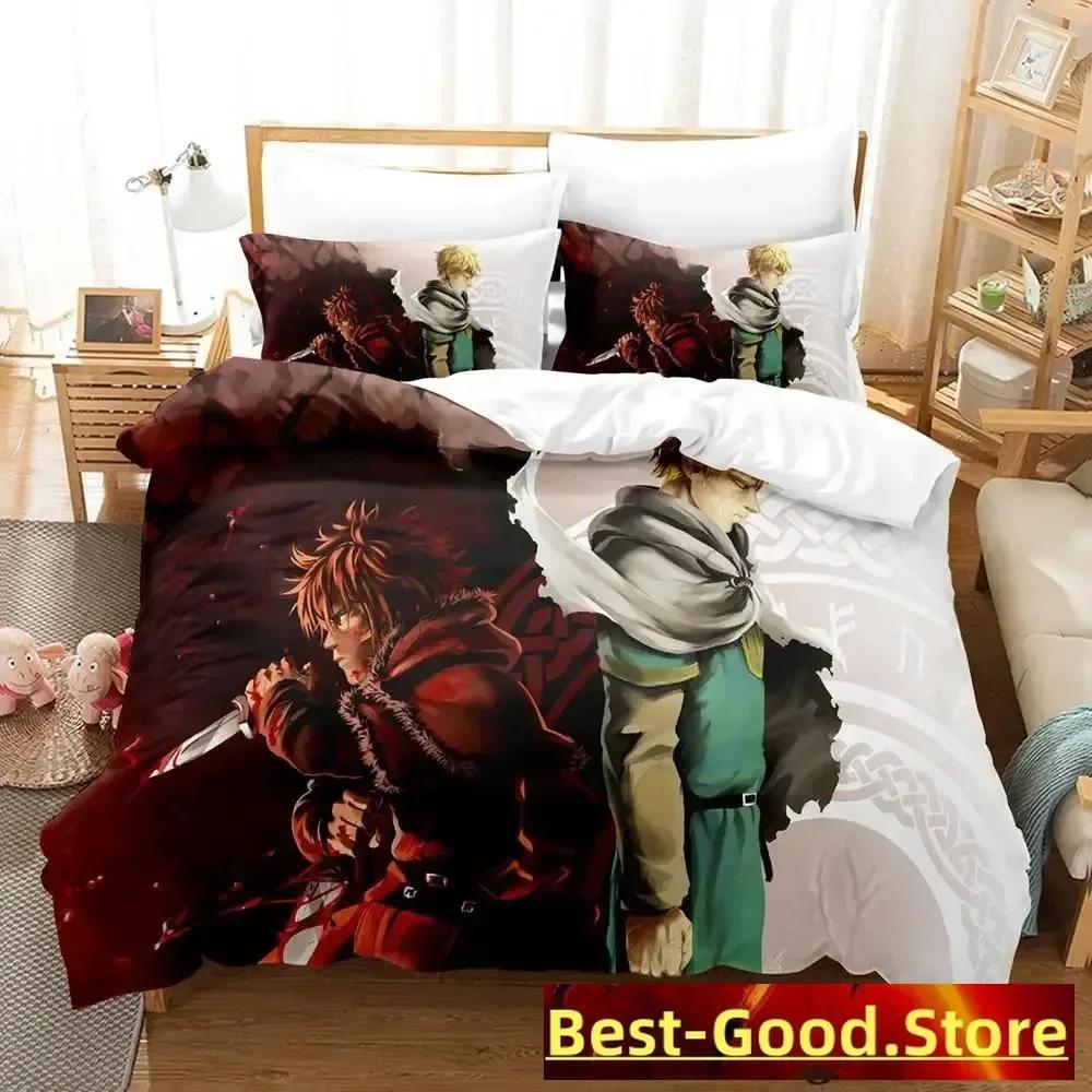Vinland Saga Bettwäsche-Set, Bettbezug, Laken, bedrucktes Bettwäsche-Set, Kissenbezug, Bettdecke, Doppelbett, Queensize, Kingsize, Schlafzimmer