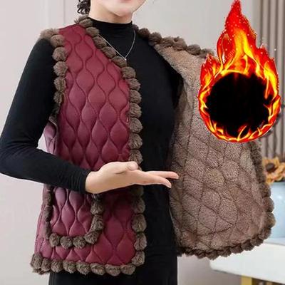 Fashion Warm Cotton Vest Women's Autumn and Winter Thickened Fleece Lining Warm Vest Age-reducing Sleeveless Vest Mother