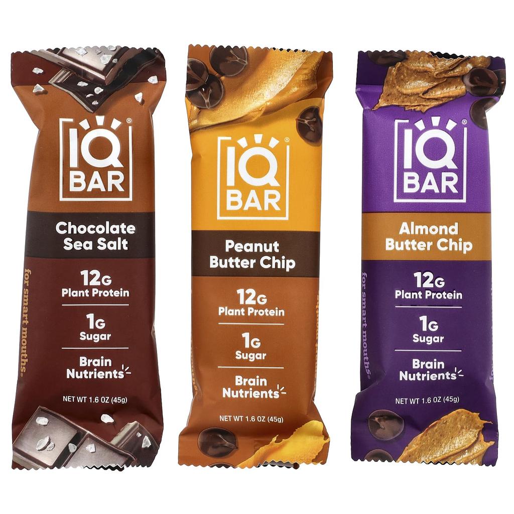 IQBAR, Plant Protein Bars, Chocolate Lover Variety, 12 Bars, 45g (1.6oz) Each