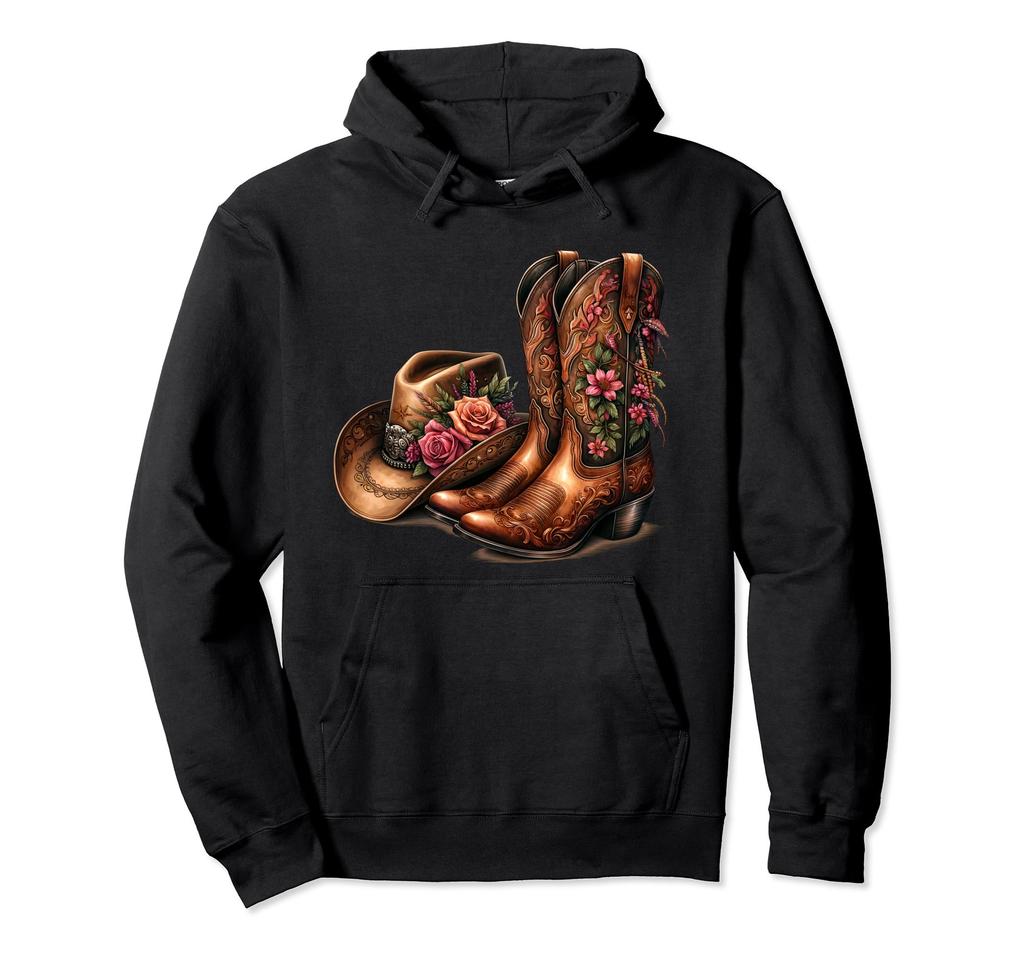 Western Boho Cowgirl Floral Boots and Hat 4 Hoodie