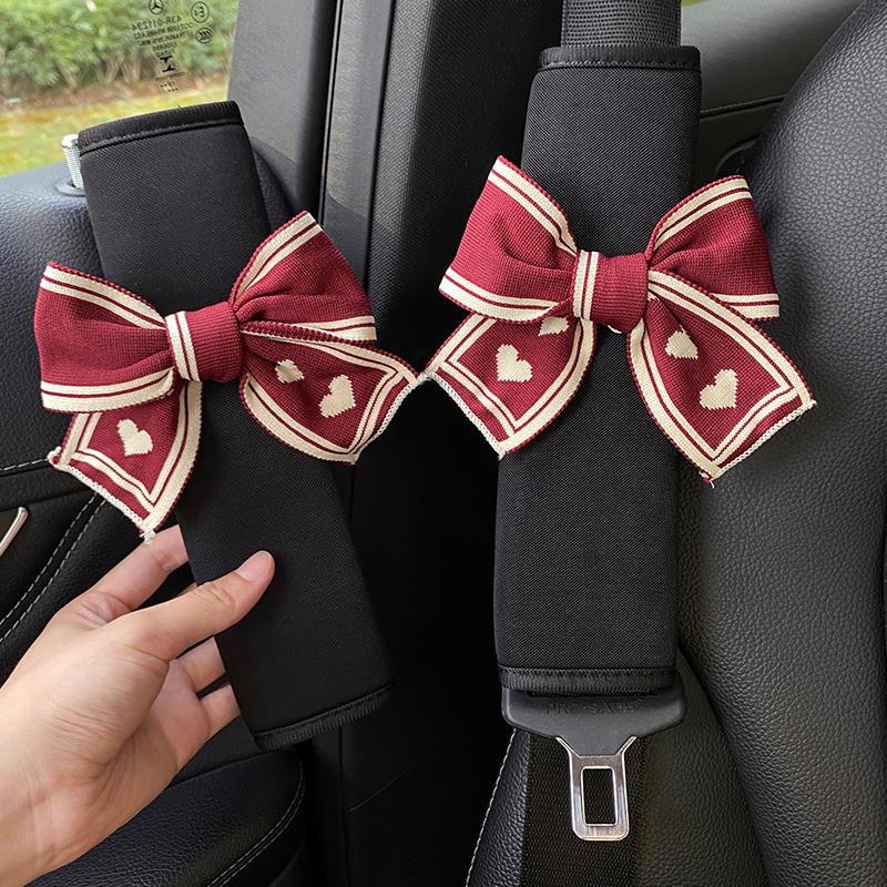 Fashion Lover Bow Ice Silk Car Seat Belt Cover For Neck Protection Universal Auto Seat shoulder Pads Strap Harness Cushion