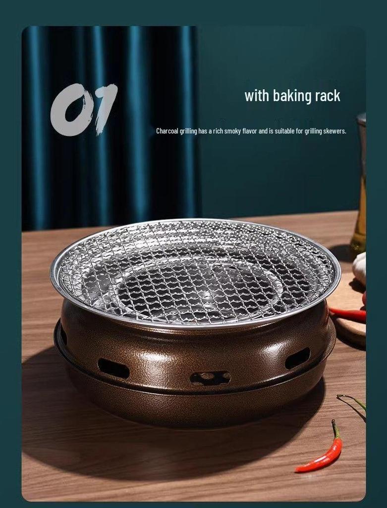 Korean Smokeless Charcoal Grill: Round Table Metal Iron BBQ & Tea Brewing Stove for Outdoors