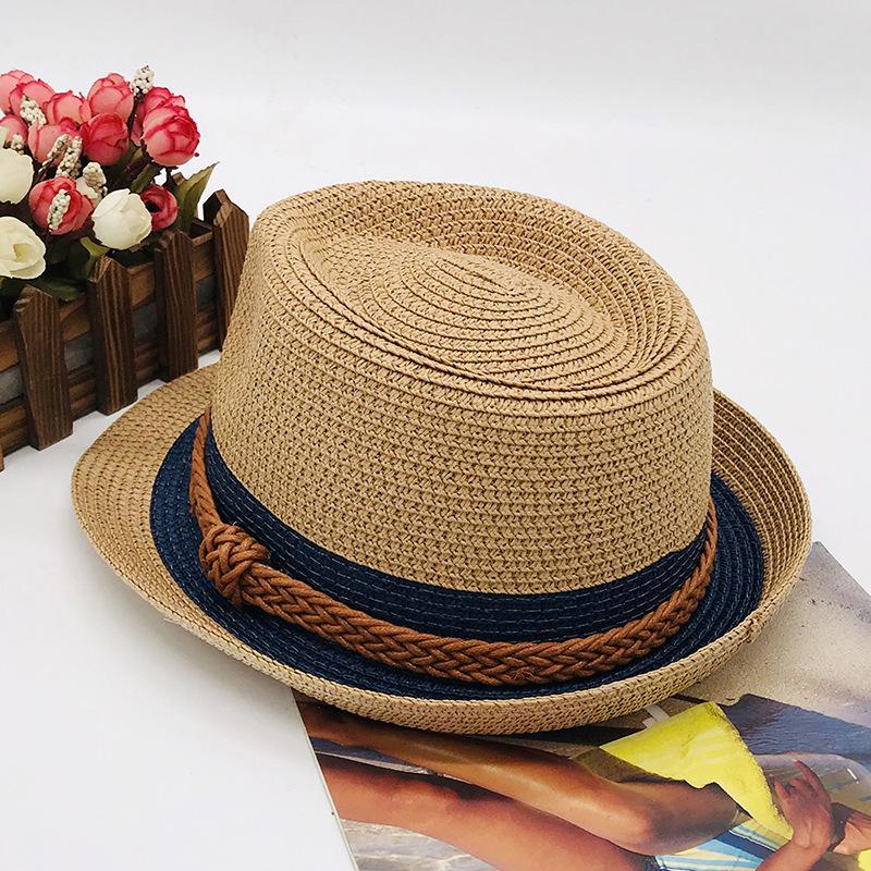 Parent-Child Top Hat Summer Sunshade Sun Protection Beach Hat Seaside Vacation British Jazz Straw Hat Couple Short Brim Top Hat