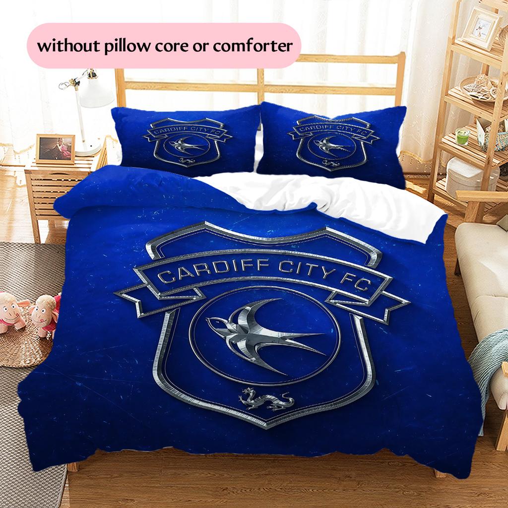Cardiff City FC Pattern Bedding Quilt Set Home Decoration Gift (1 * Duvet Cover + 2 * Pillowcase Without Core)