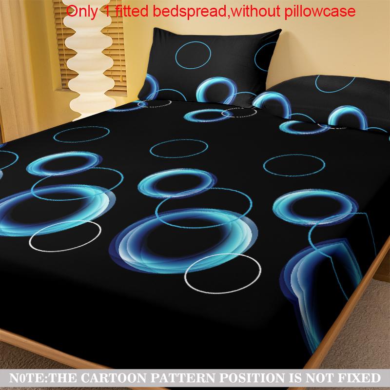 Simple 1 Modern Circular Geometry Printed Matte Fitted Sheet, Bedroom Printed Bed Cover, Bedding Excluding Pillowcases
