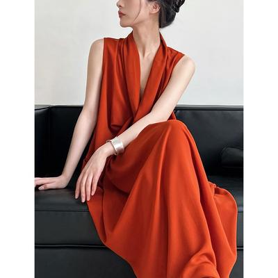 Temperament V-neck Sleeveless Waist Dress Slimming Irregular Long Skirt