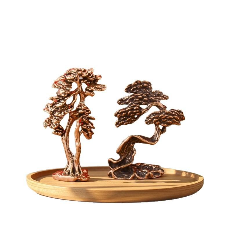 Zinc Alloy Pine Bonsai Sculpture Fine Craftsmanship Vintage Finish Home Office Desktop Decor
