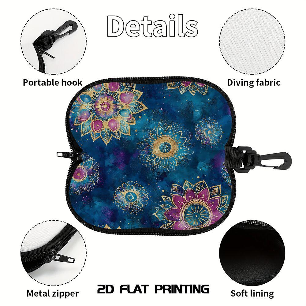 2D-Boho Mandala Floral Print Protective Sunglasses Case, Soft Velvet Eyeglasses Storage Pouch, Portable Zipper Eyewear Container for Travel Women Gift
