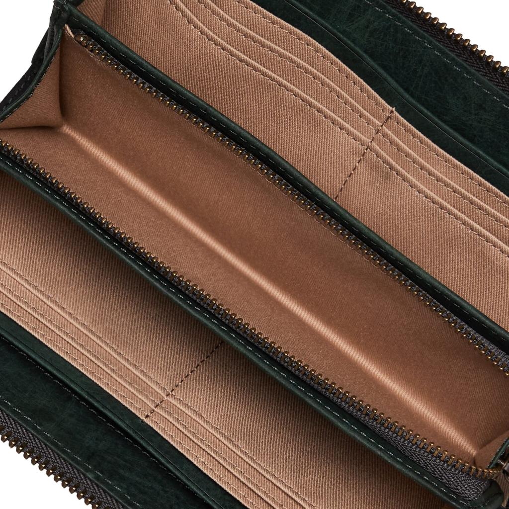 Hamnett Domestic tanned leather Hand scratch pattern L zipper long bundle Green [Catherine London] SCRUB" (vegetable tanned) 490-50602