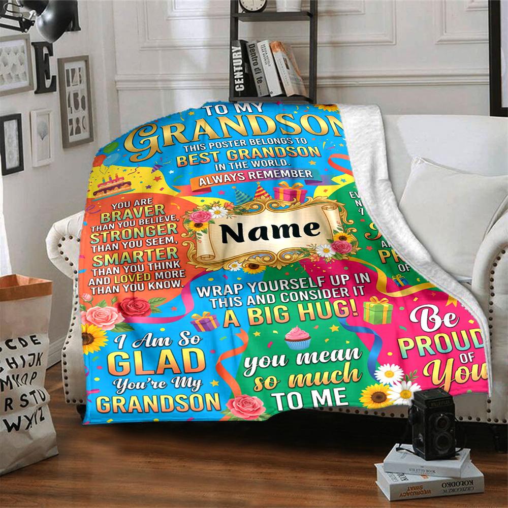 Grandson'S Pride Love Customize Your Name Blanket Warm Comfortable And Soft Blankets Are Suitable For Home Lunch Break Blanket Office Sofa Sofa Gift