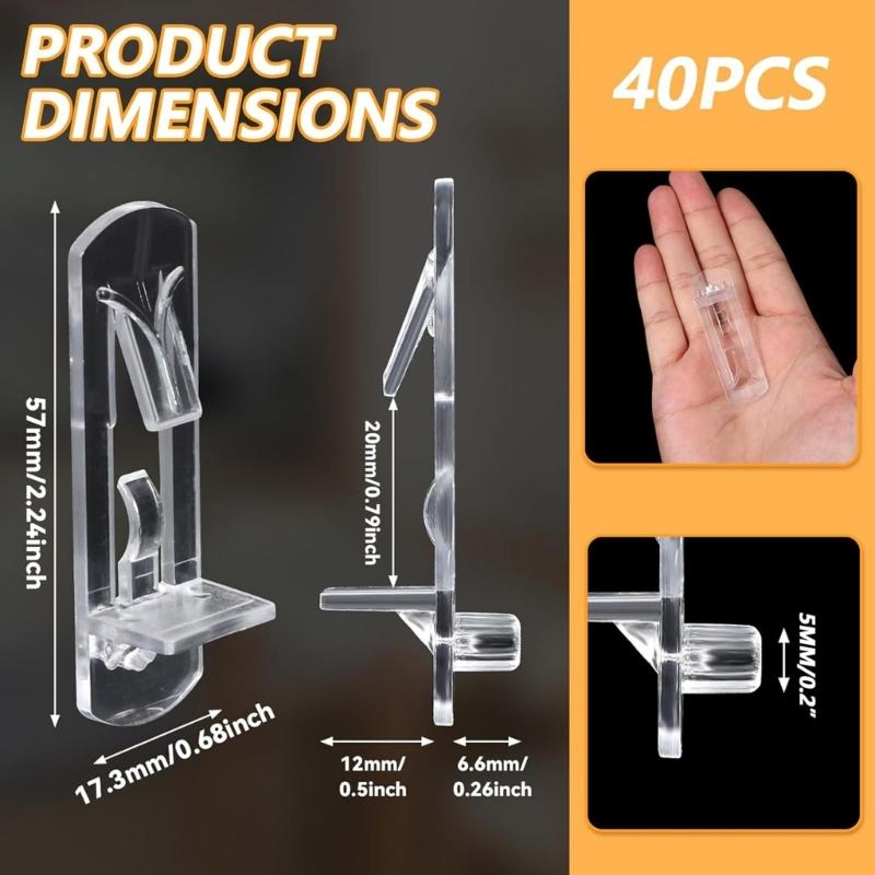 Locking Shelf Clip for Cabinets 40Pcs Clear Plastic Shelf Supports Pegs for Kitchen Bookcases Furniture Hardware