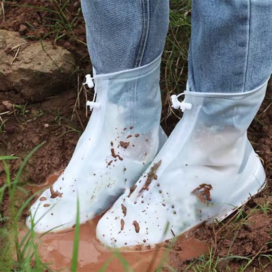 1 Pair Waterproof Shoe Covers Rainproof Shoe Protectors with Zipper And Drawstring Anti-Slip Sole Overshoes for Men Women Rain Snow Mud Protection