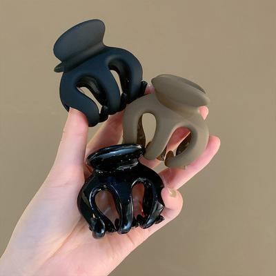 3pcs Simple Matte Glossy Coffee Color Cute Pumpkin Shape Small Hair Claw Hair Accessory for Women To Tie High Ponytail