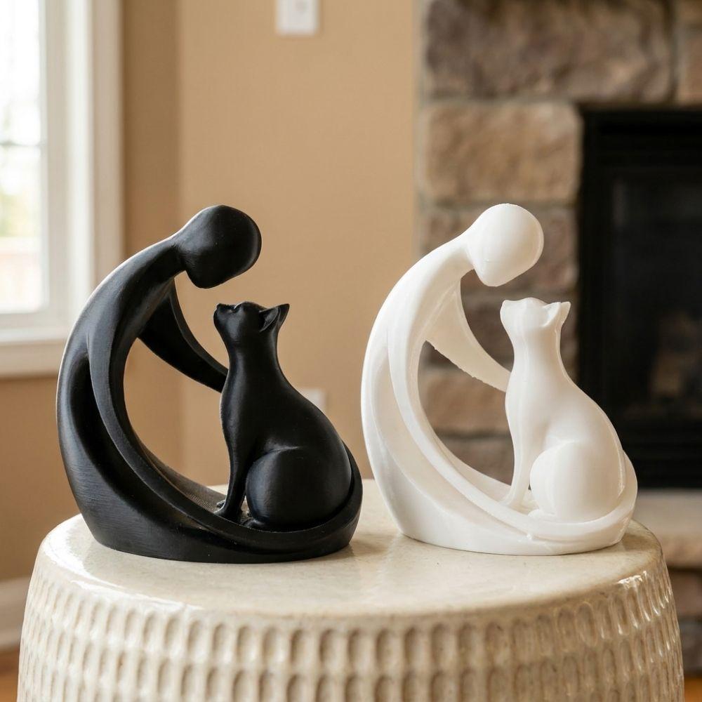 3D Printing Hugging Cat Sculpture Minimalist Abstract Cat Figurine Living Room