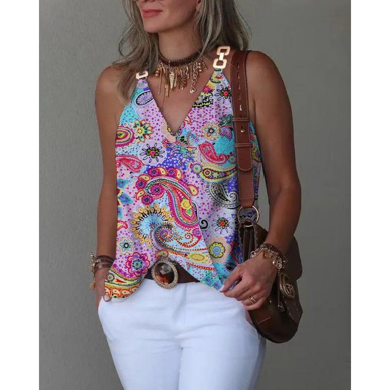 Women's Fashion Casual Sleeveless V Neck Blouses & Shirts