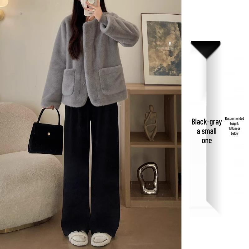 Petite Women's High Waist Oatmeal Wide Leg Pants XS - Spring/Autumn Casual Straight Leg