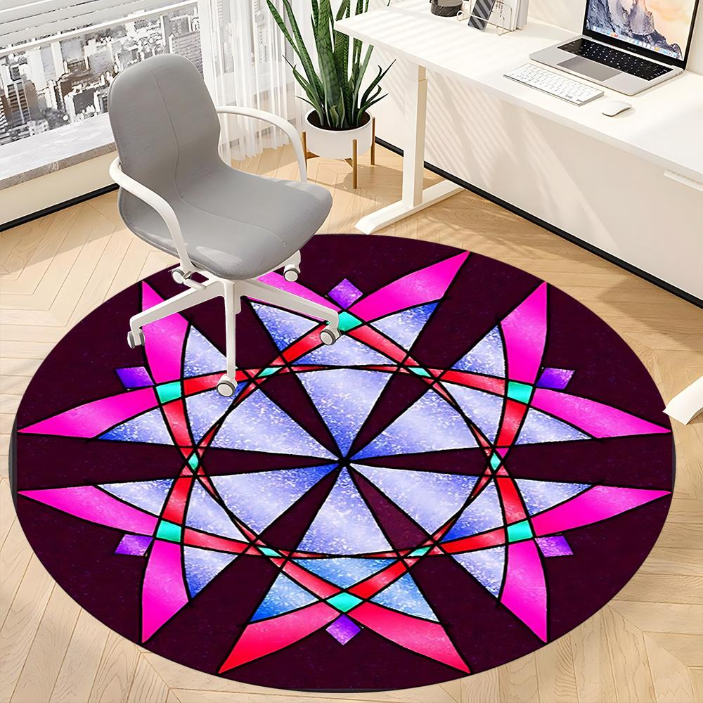 1pc Stained Glass Office Round Rug, Non-slip, Soft and Durable Office Rug for Interior Decoration, Perfect for Office,Decoration yy260204036