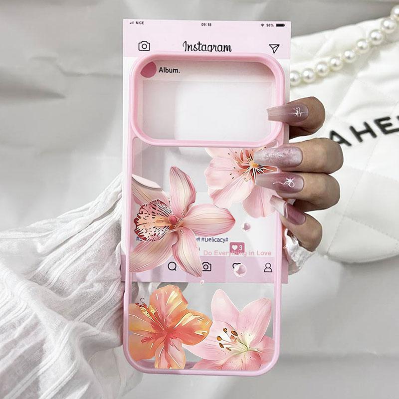 

Чехол для телефона с узором из цветов лилии для iPhone 14 17Pro 16 Pro Max 17Air 15 13 12 11 XR XS 7 8Plus Розовый Магнолия Прозрачный Жесткий Чехол Сумка iPhone XS Max