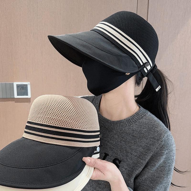 Women's Color Block Breathable Sun Protection Hat with Removable Mask for Summer