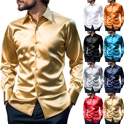 Herren Casual Farbe Langarm Satin Nachtclub Hemd