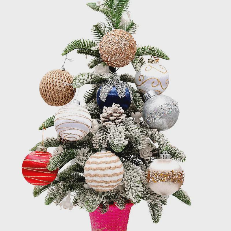 8cm 3D Silk Thread Christmas Ornaments - Set of 9 Foam Balls