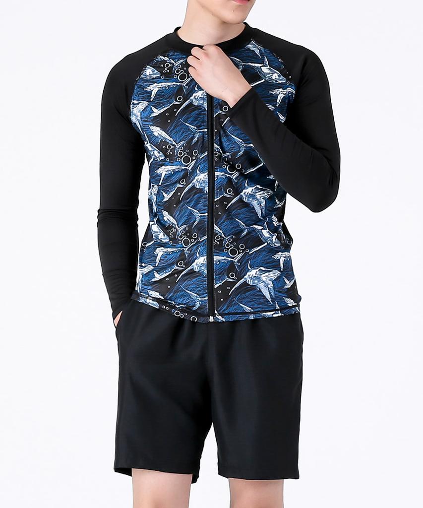 Dangun Cool Air Shark Print Zip-Up Long Sleeve Rash Guard