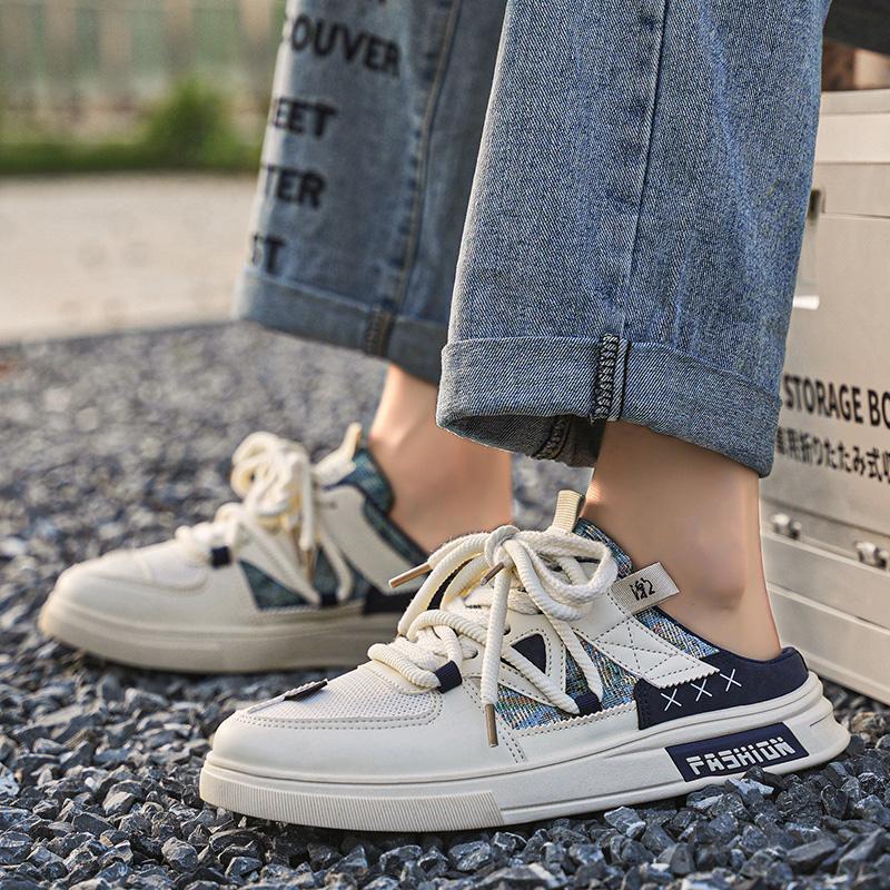 Summer Half Shoes For Men Semi-Drag Casual Board Shoes Men's Loafers Slippers Mules Sandals Slip-On Flats Backless Driving Shoes