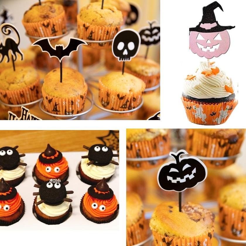 100PCS Halloween Cupcake Wrappers Toppers Pumpkin Ghost Cupcake Wrap Liners Halloween Party Dessert Cake Decoration Baking Cup
