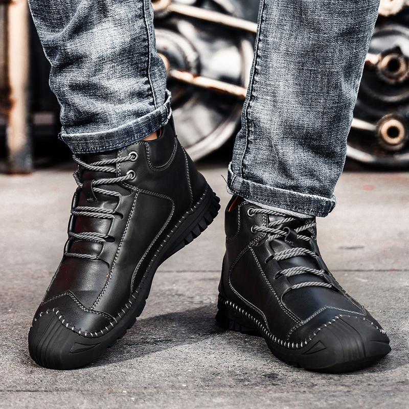 New Handmade Leather Casual Walking Hiking Shoes Men Design High Top Sneakers Comfortable Hot Sale Flat Designer Driving Shoes