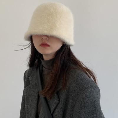 Eimer Hut Plüsch Kaninchen Fell Eimer Hut Weiche Warme Frauen Winter Weiß Schwarz Gestrickte Fischer Hut Weiche Warme Becken Eimer Hut