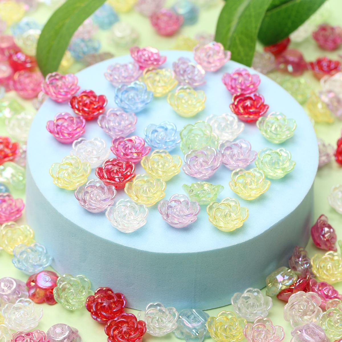 

Фурнитура с двойным отверстием 14 мм для созданных подвесок AB Цвет DIY Многоцветные цветочные бусины около 250 шт. свободные бусины ручной работы для изготовления ювелирных изделий из акрила