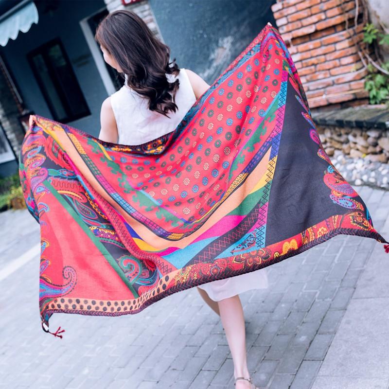 Ethnic Style Scarf Seaside Tourism Beach Towel Printed Silk Scarf Sunscreen Shawl Cotton Linen Scarf 90*180cm