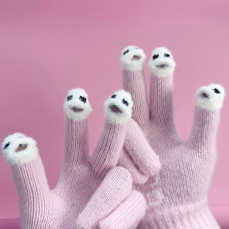 Open Finger Gloves Winter Warm Soft Women Gloves Girls Cute Panda Fingertip Touch Screen Gloves Warm Outdoor Knitted Gloves