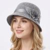 Blumenmuster Fedora Hut Leinenmaterial Bowlerhut Vintage Cloche Filzhut Outdoor