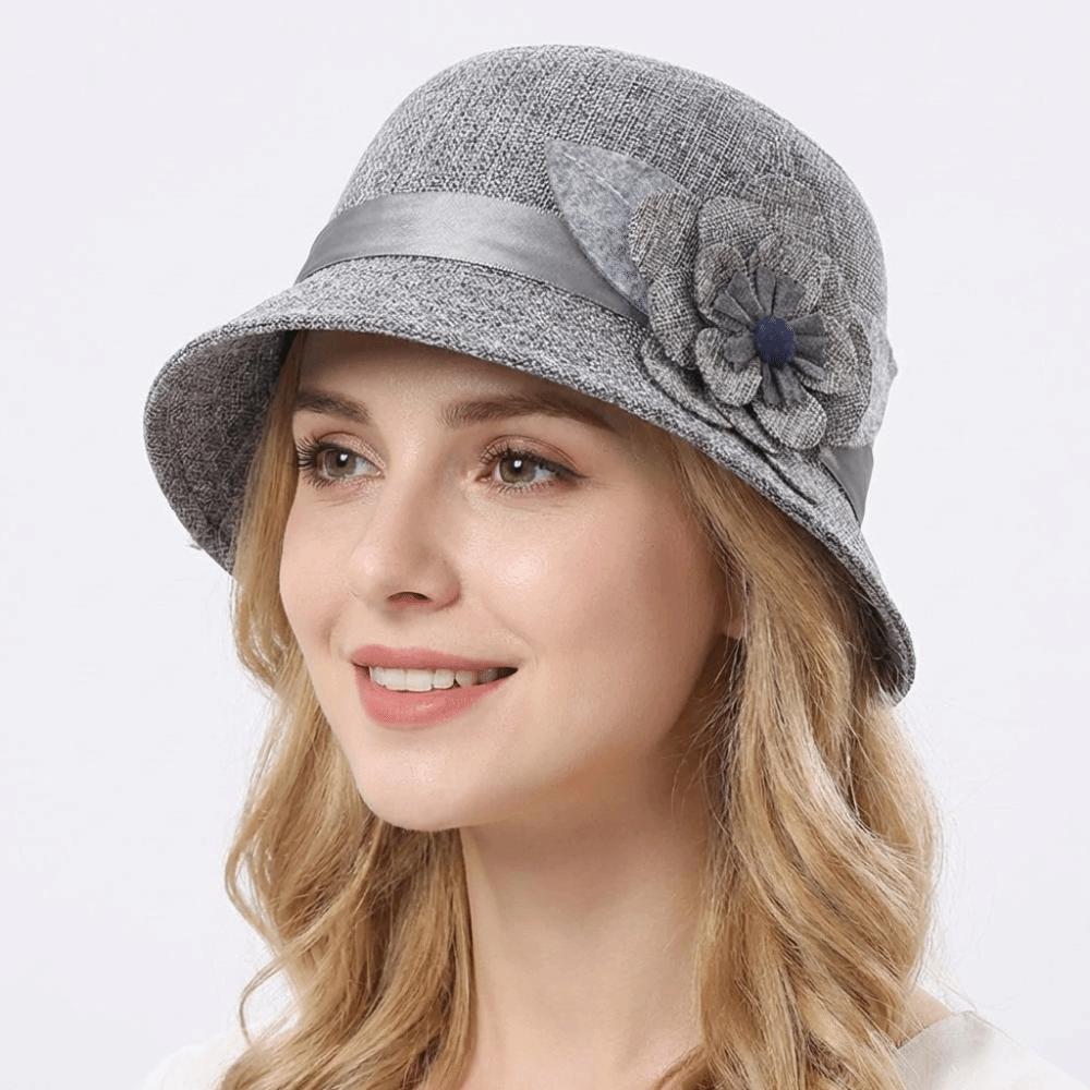 Floral Design Cloche Felt Hat Linen Material Bowler Hat Vintage European Bucket Hat  Outdoor
