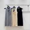 Stylish French-Inspired Sleeveless Vest Dress with Pocket Embroidery 