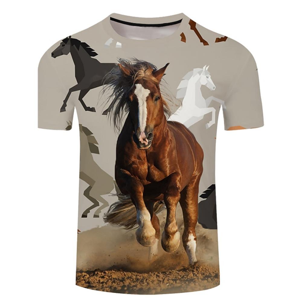 3D Print Horse T-Shirts Men Fashion Summer Loose O-Neck T-Shirt Casual Short Sleeve Streetwear Harajuku Horse Y2k Men Clothes